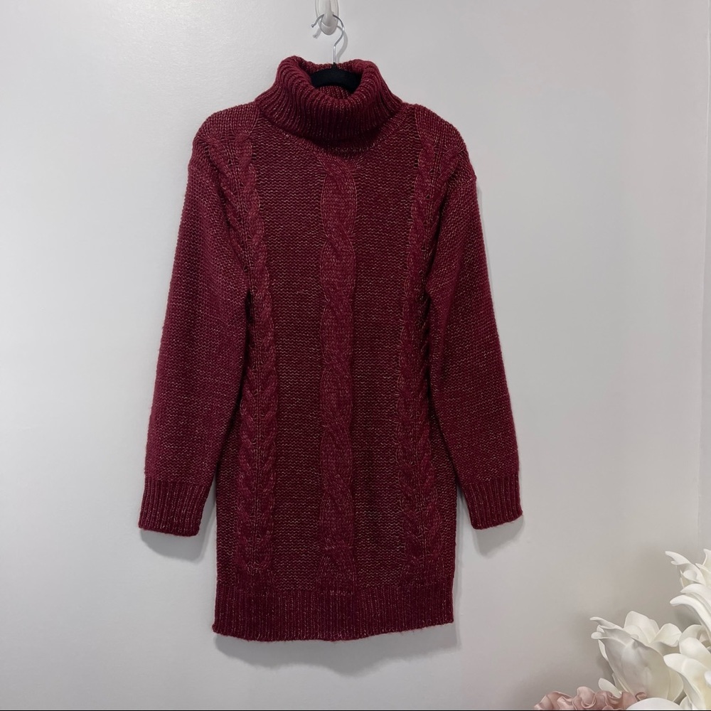 Emory Park Cable Knit Turtleneck Sweaterdress Size S In Burgundy NWT - Picture 5 of 11